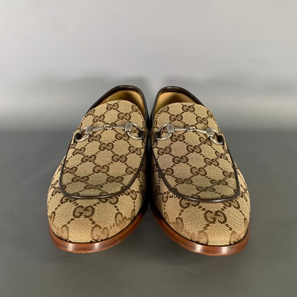 GUCCI Size 10.5 Brown Tan Monogram Canvas Loafers - Picture 4 of 12